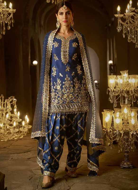 Navy Blue Embroidered Punjabi Suit