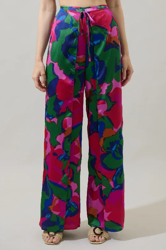 Evolet Floral Nature High Waist Wrap Pants