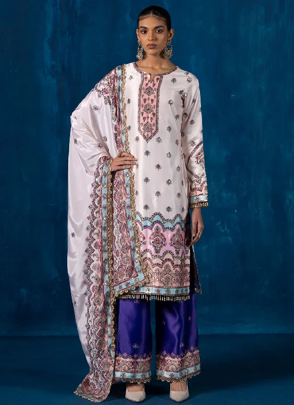 Cream Multicolor Embroidered Palazzo Suit