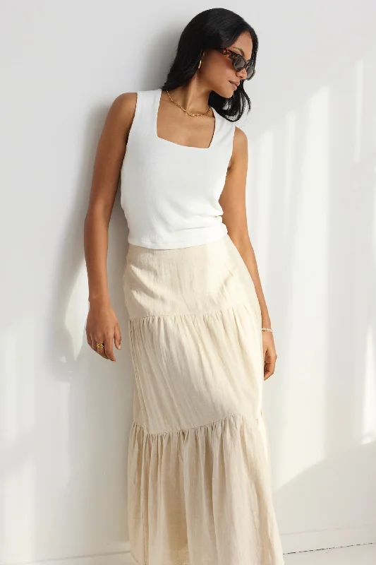 Blazing Sand Tiered Linen Midi Skirt