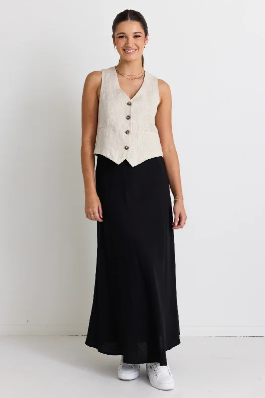 Lagos Black Linen Floaty Bias Cut Maxi Skirt