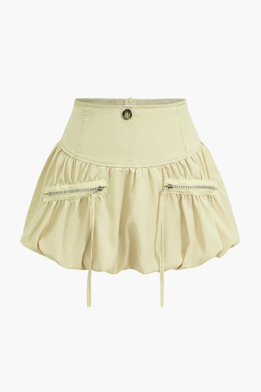 Bubble Hem Mini Skirt With Zip Pocket Detail