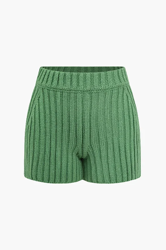 Basic Solid Textured Sweater Shorts