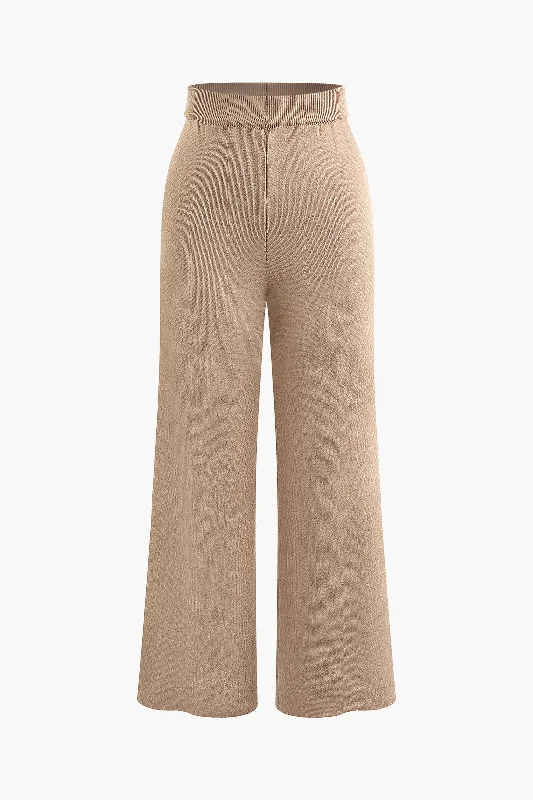 Solid Knit Wide Leg Trousers