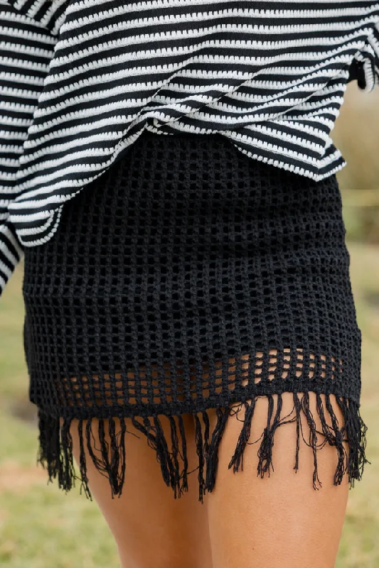 Skipping Town Black Tassel Trim Knit Mini Skirt FINAL SALE