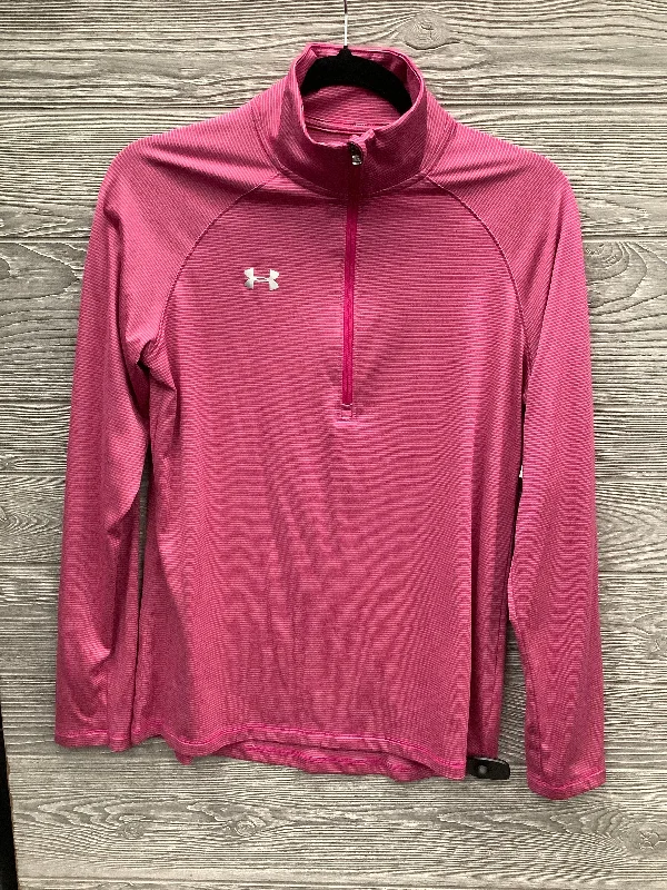 Athletic Top Long Sleeve Collar By Under Armour In Pink, Size: S