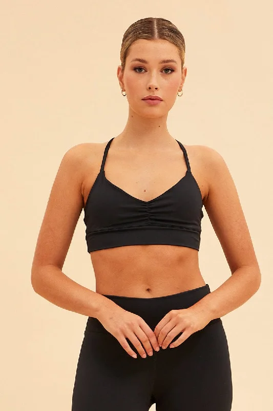 Black Sara Bralette Ruched Front