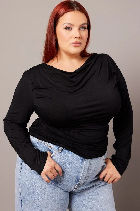 Black Top Cowl Neck Long Sleeve