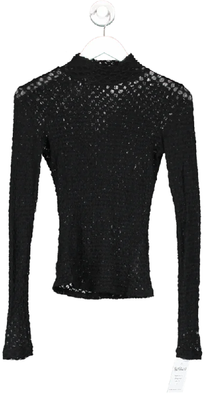 FRAME Black Longsleeve Textured High Neck Top UK XS