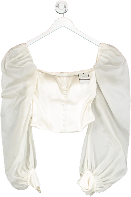 IVAN YOUNG White The Silk Gazar Puffy Sleeves Satin Top UK 8