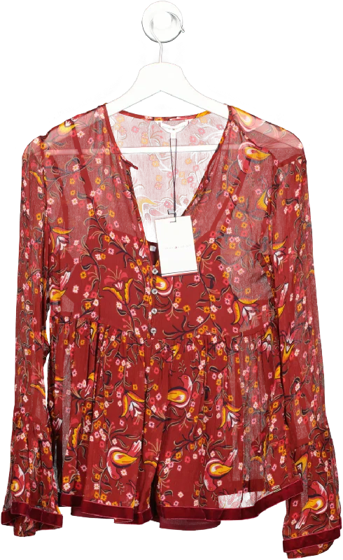 Tommy Hilfiger Red Velvet Trim Simone Floral Blouse BNWT  UK 6