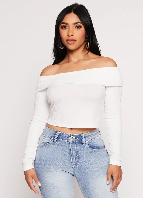 Iris Long Sleeve Off the Shoulder Crop Top