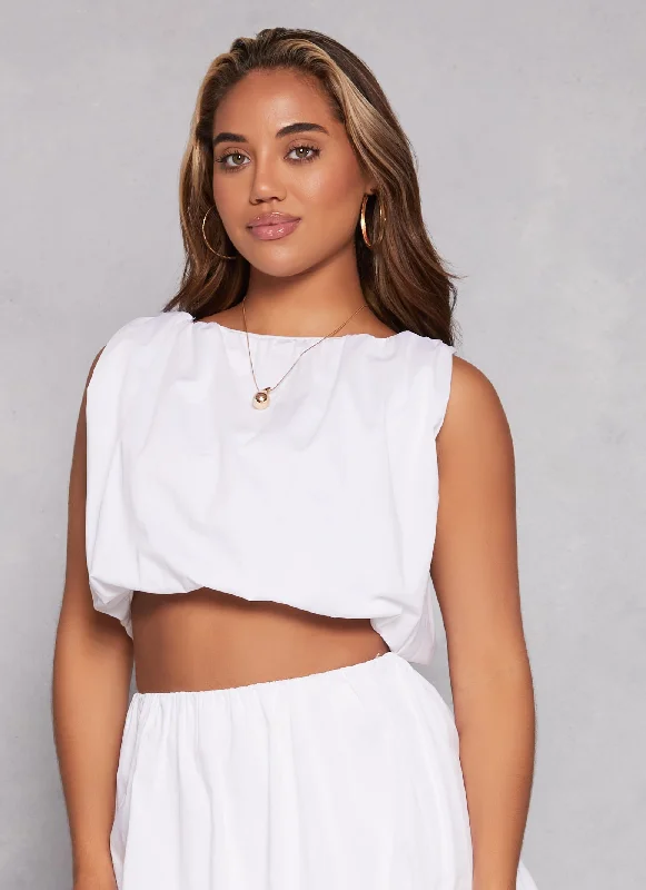 Poplin Ruched Balloon Crop Top