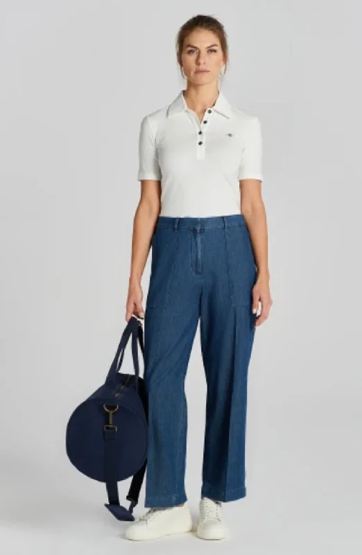 Gant Womens Chambray Cropped Trousers - Dark blue