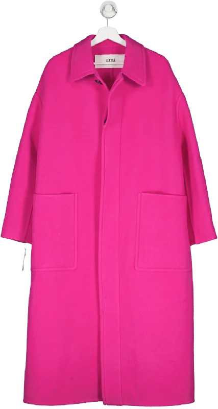 Ami Alexandre Mattiussi Pink Oversize Wool Single Breasted Coat UK XS/S