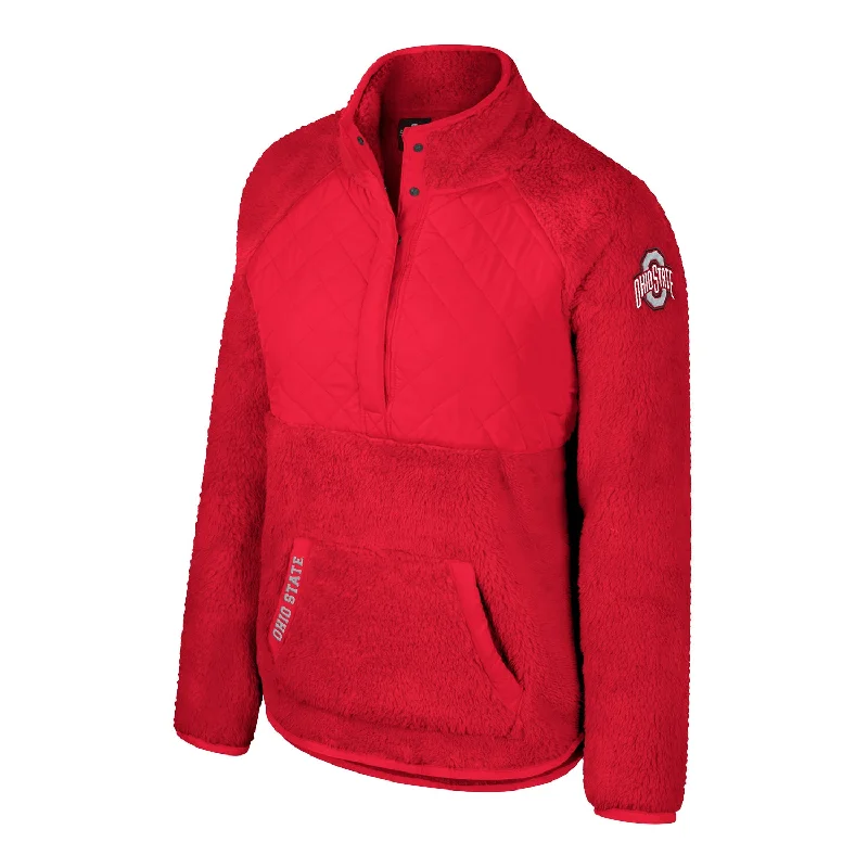 Ladies Ohio State Buckeyes Snap Sherpa Scarlet 1/2 Snap Jacket