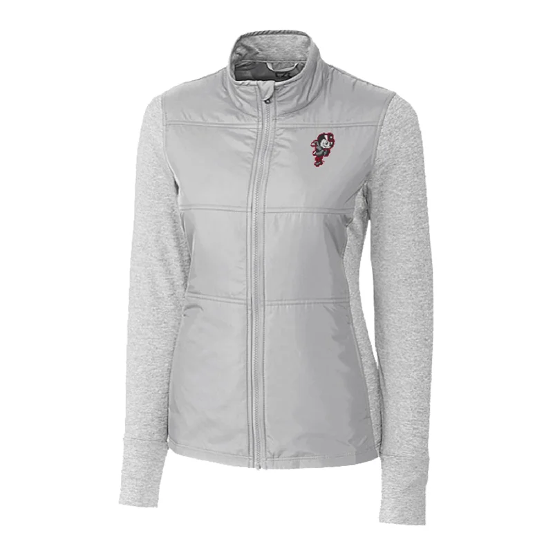 Ladies Ohio State Buckeyes Cutter & Buck Stealth Hybrid Quilted Gray Full Zip Jacket