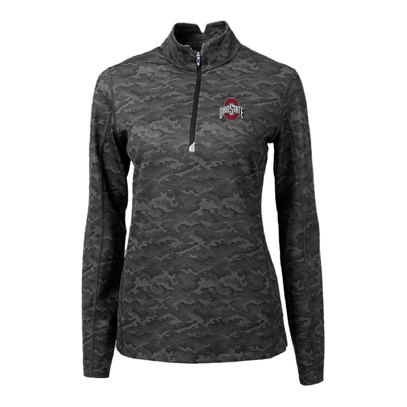 Ladies Ohio State Buckeyes Cutter & Buck Traverse Stretch Black Camo 1/4 Zip Jacket