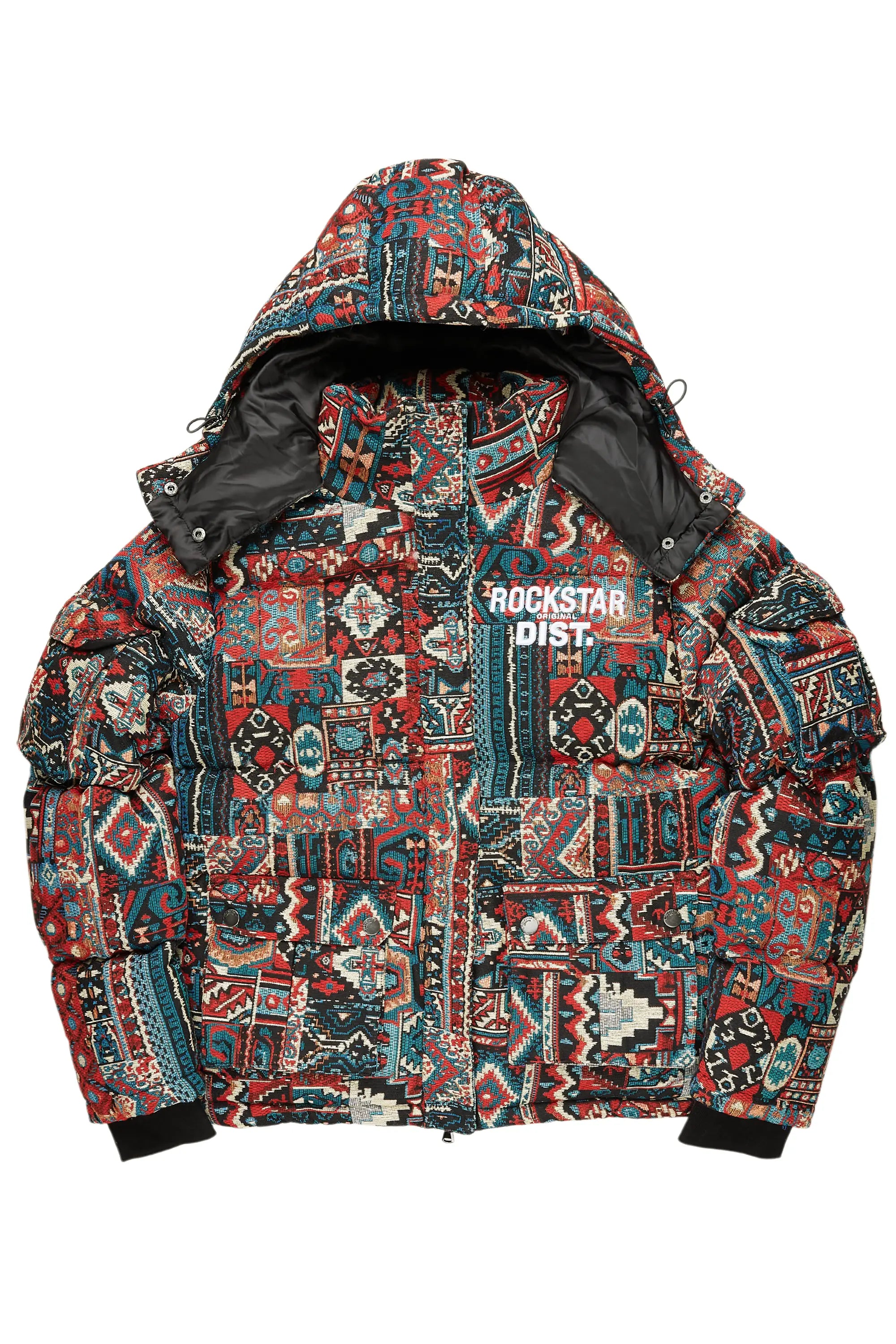 Boys Nard Red Multi Tapestry Puffer Jacket