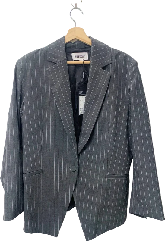 Weekday Charcoal Grey Pinstriped Marlin Oversized Blazer UK XS