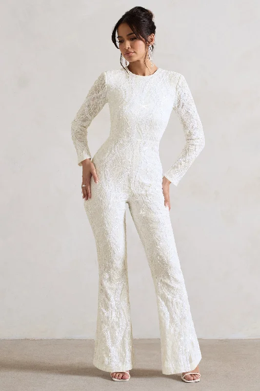 Vesper | White Sequin Wide-Leg Jumpsuit