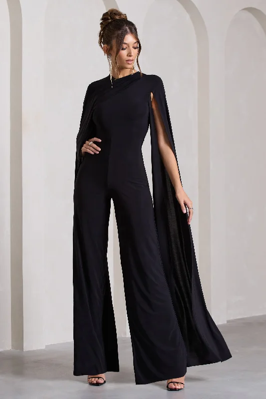 Harley | Black Straight-Leg Jumpsuit With Cape Sleeves