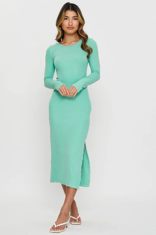 Green Midi Dress Long Sleeve