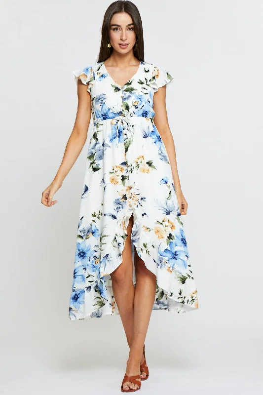 Print Midi Dress Short Sleeve