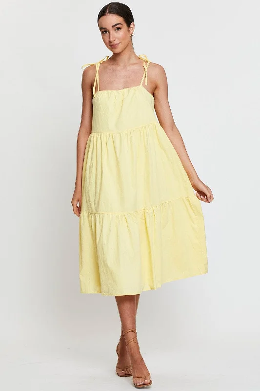 Yellow A Line Dress Midi