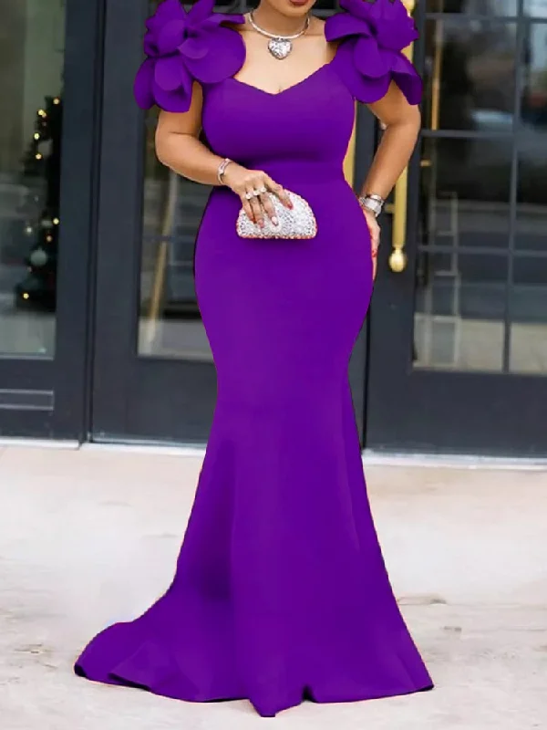 Purple Christmas Party Long Maxi Night/ Wedding Guest Gowns