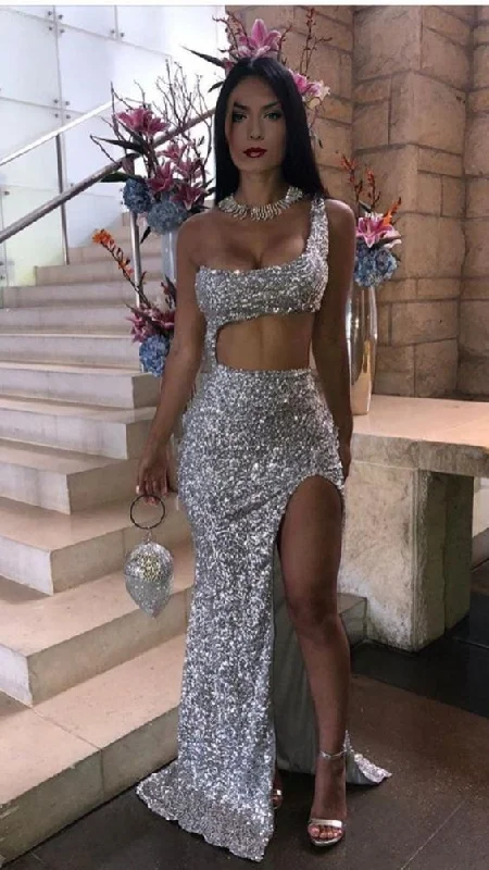 silver prom dress, sequin prom dresses, evening gown