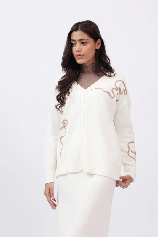 CONTRAST EMBROIDERED CARDIGAN