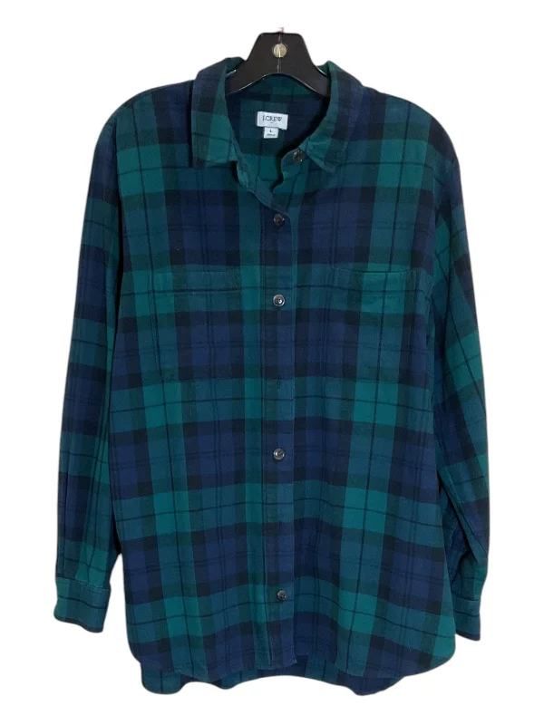 Blouse Long Sleeve By J. Crew In Blue & Green, Size: L