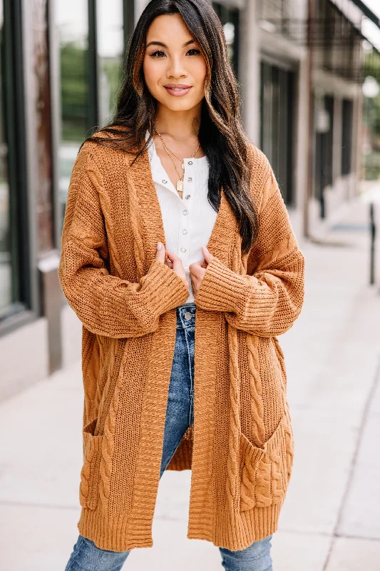 Cozy Crush Camel Brown Cable Knit Cardigan