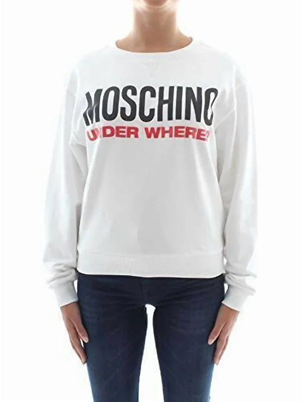 Logo Fleece Cotton Sweatshirt Top In White