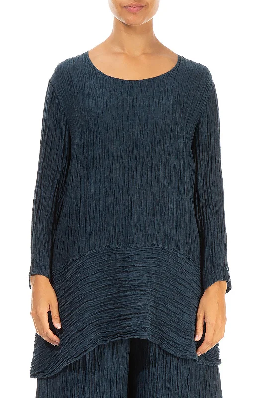 Loose Crinkled Midnight Blue Silk Tunic