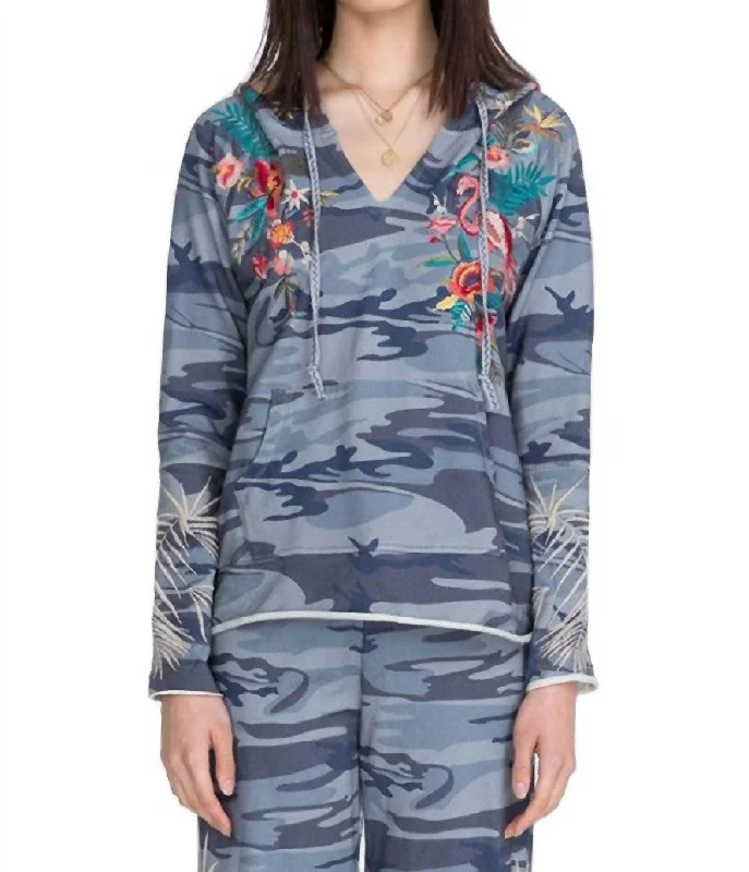 Nohea French Terry Raw Edge Hoodie In Indigo Camo