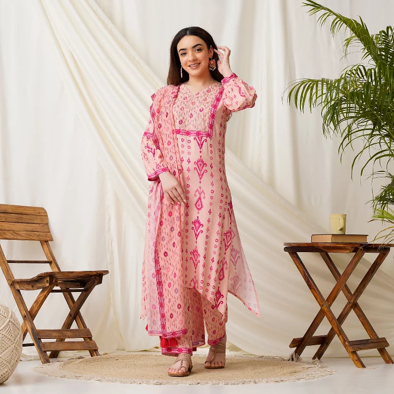 Peach Embroidered Salwar Kurta Set with Dupatta