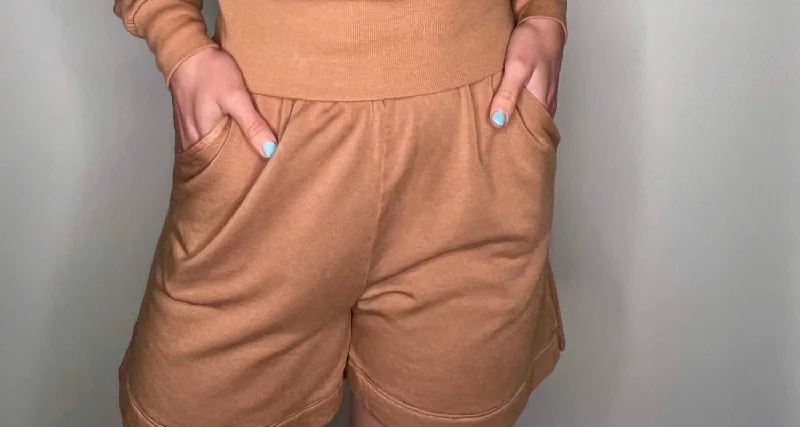 Softest Fleece Shorts In Camel