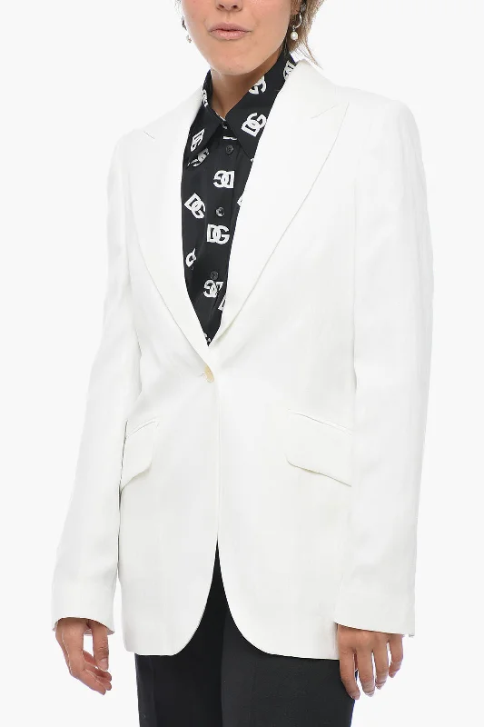 Stella McCartney One-button Flax Blend Blazer with Peak Lapel