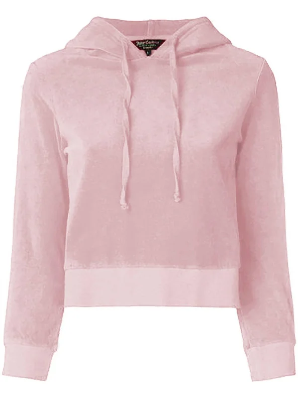 Velour Shrunken Hoodie In Silver Pink